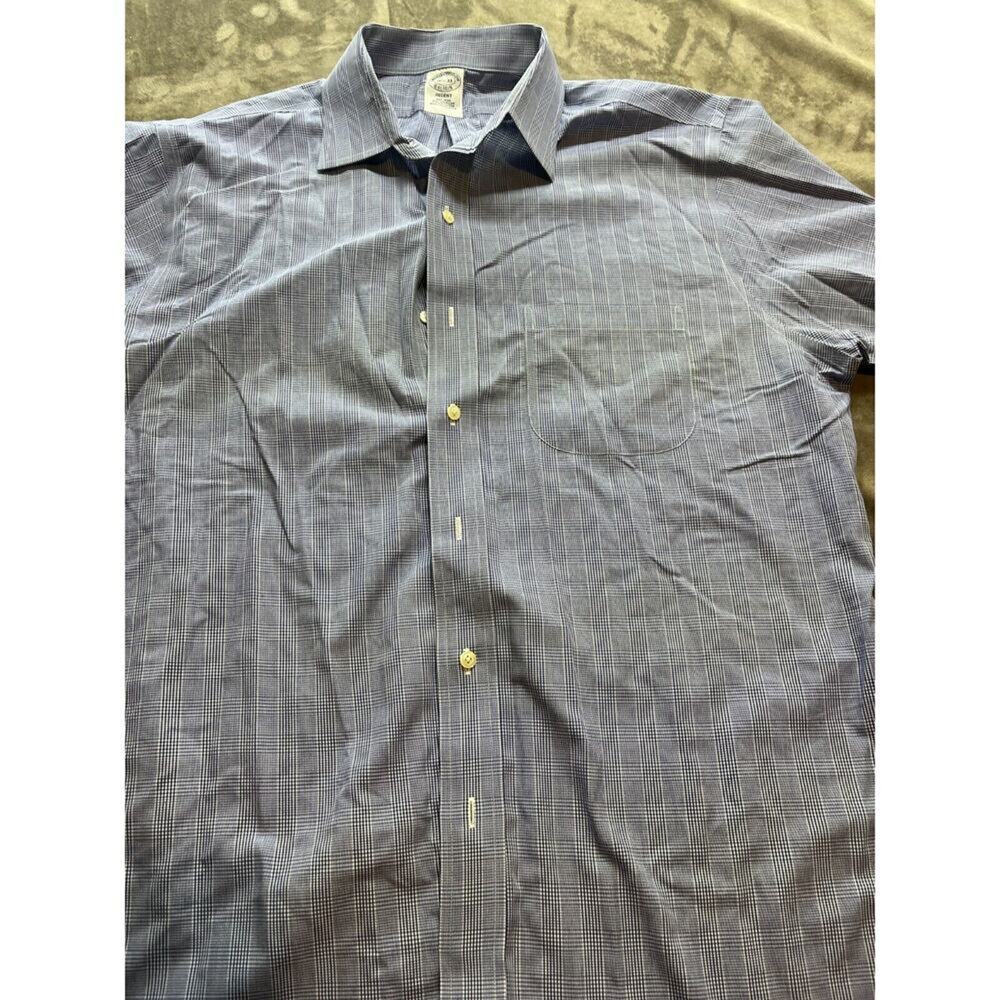 Brooks Brothers Shirt Mens 16.5 33 Blue‎ White Check Regent fit Button Up Cotton